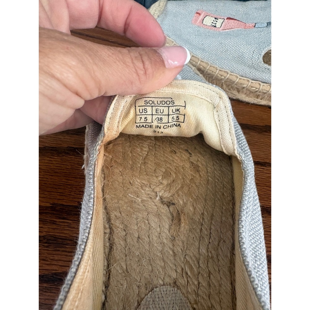 Soludos La Vie En Rose Grey Canvas Embroidered Espadrille Flats Womens 7.5 - Picture 4 of 6